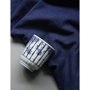 现货日本进口青花竹林图汤吞茶杯日式瓷器水杯釉下彩口杯品茗杯