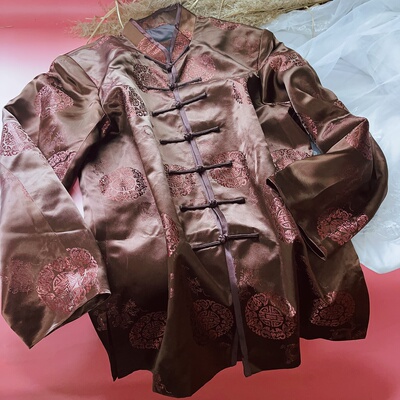 商场断码 高档男士唐装上衣外套 深咖啡色 左右对花制作