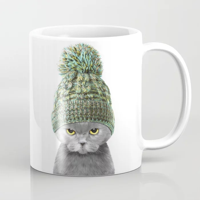 简约陶瓷带帽子的猫咖啡马克杯