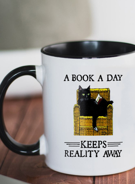 A Book A Day 保持理性 热情奔放 陶瓷马克杯水杯子 猫咪马克杯