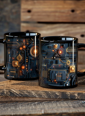 主板电路黑色格调陶瓷马克杯 电脑改装发烧友 男友生日礼物水杯