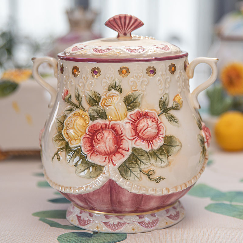 大号糖果罐茶点罐咖啡密封罐茶罐饼干罐茶叶罐浮雕玫瑰家居干果罐