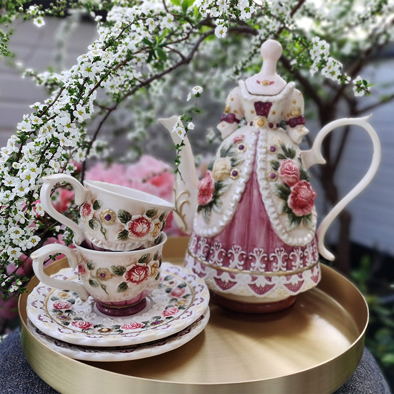 英伦碎花陶瓷茶具组 宫廷风玫瑰茶壶茶杯 韩式风格花草茶具组 1壶