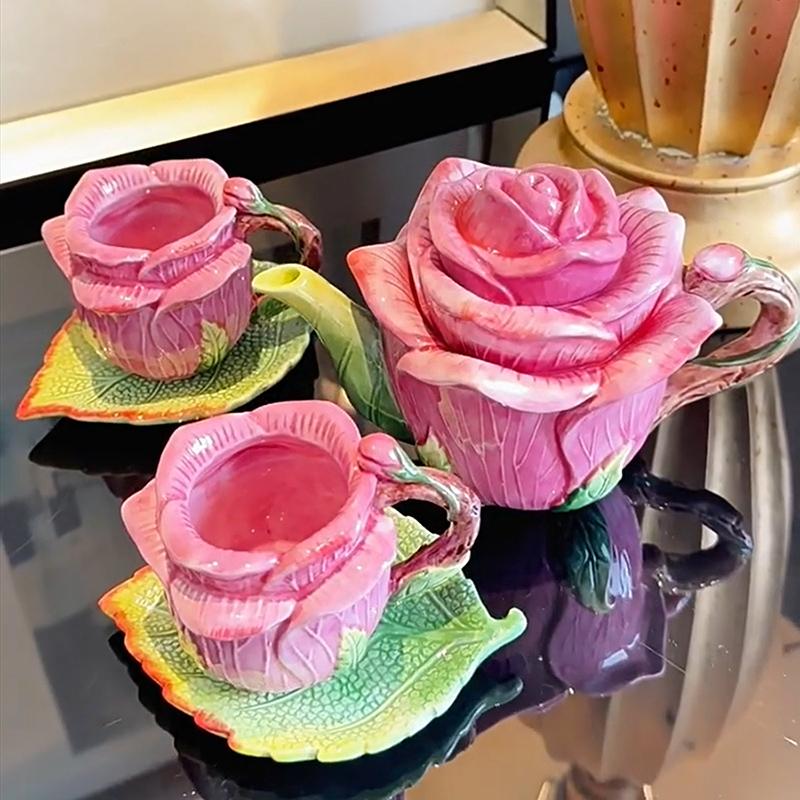 釉下彩实用装饰手绘器皿一壶二杯