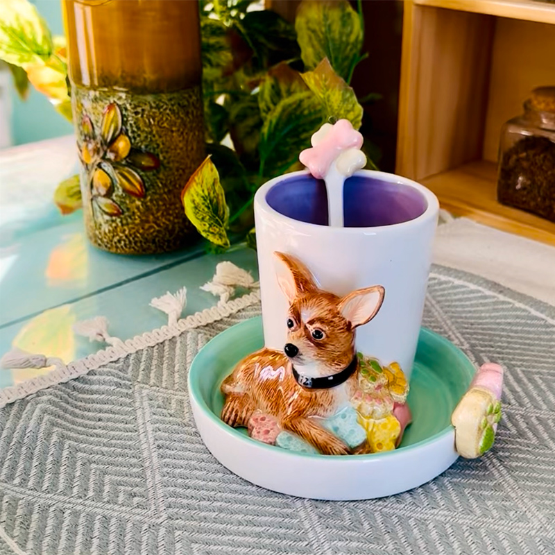 陶瓷杯萌犬吉娃娃创意个性潮流可爱卡通动物杯子家用咖啡杯马克杯