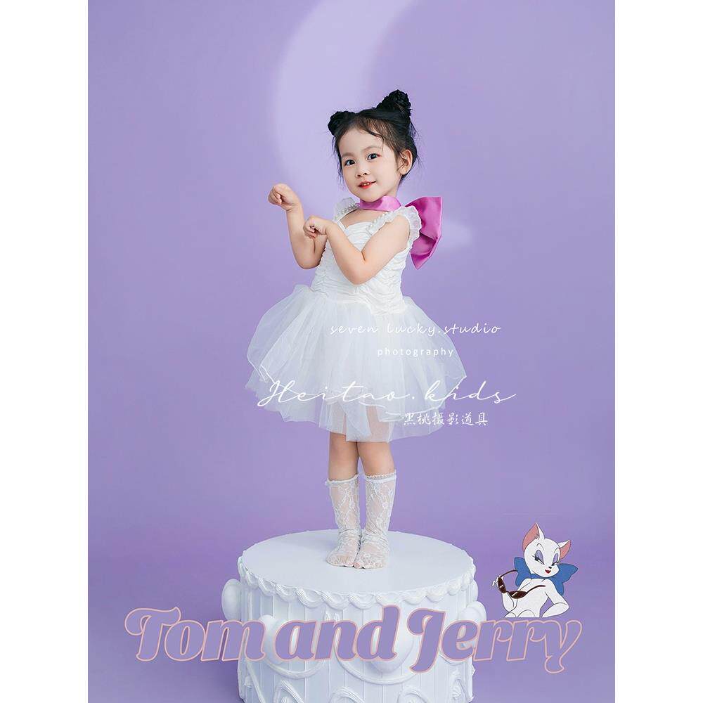 卡通汤姆猫造型女孩公主裙儿童摄影拍照服装女童写真艺术照礼服
