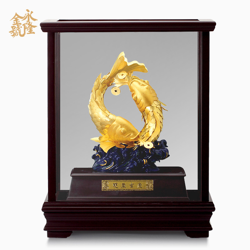 足金金箔摆件双鱼吉庆新人结婚礼物创意家居客厅装饰品工艺摆设