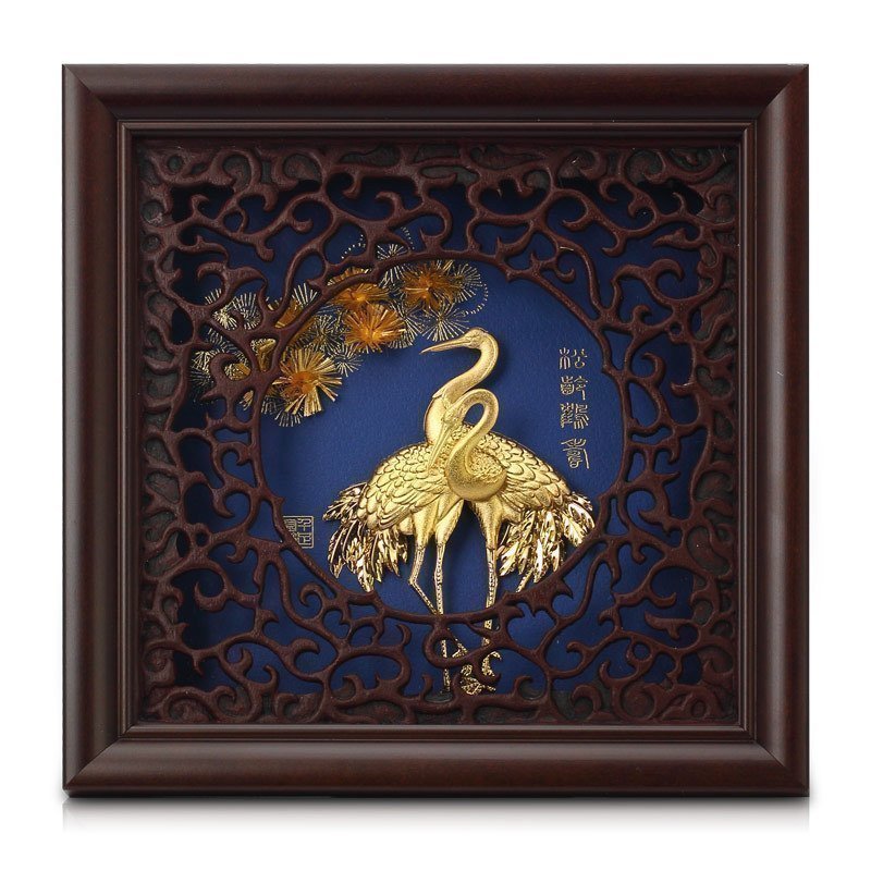 松龄鹤寿金箔摆件