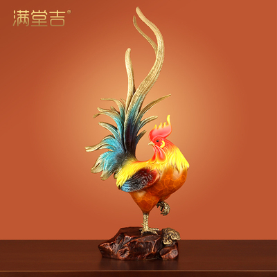《金鸡报喜》纯黄铜公鸡摆件吉祥物十二生肖招财鸡客厅酒柜装饰品