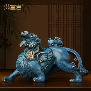饰品聚财 铜貔貅摆件招财一对黄铜旺财皮丘客厅酒柜装 飞天貔貅