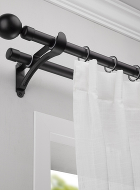 致尚北欧罗马杆窗帘杆黑色单双杆子侧顶装打孔加厚铝合金轨道定制