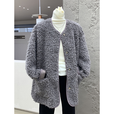 可爱休闲宽松皮毛一体羊羔毛外套