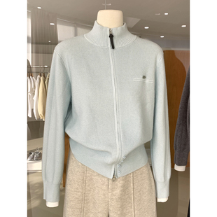 韩版简约休闲立领双拉链毛衣针织衫今年流行爆款舒适保暖开衫外套