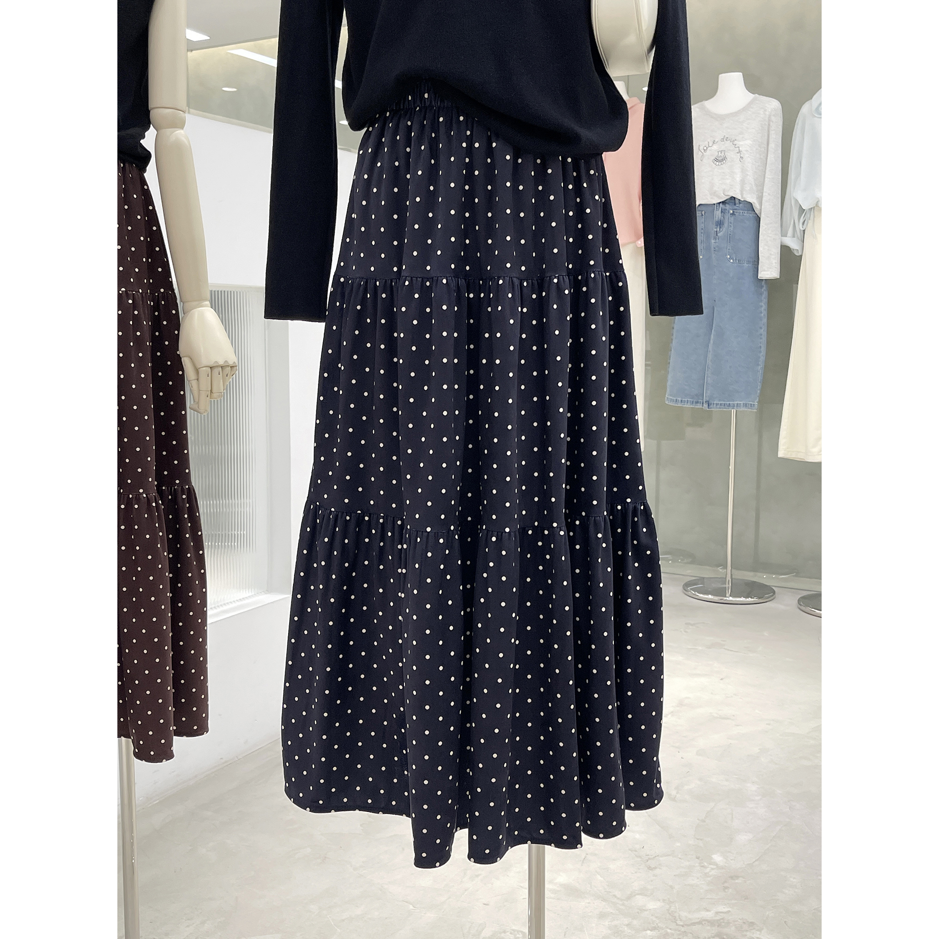 甜美复古风波点丝绒半身裙蛋糕裙