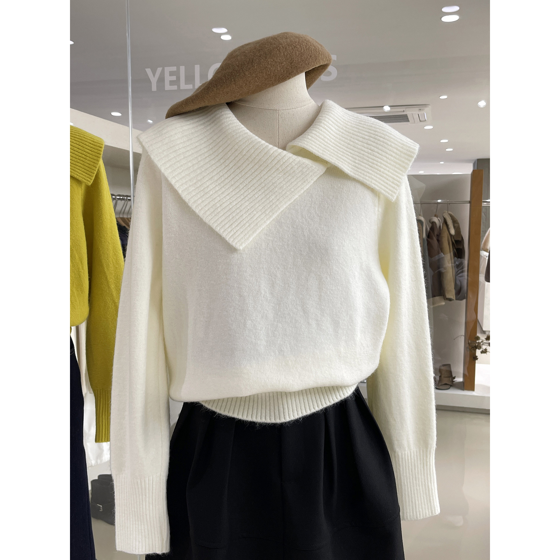 女神气质不规则大翻领毛衣针织衫