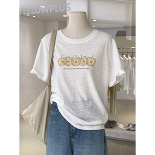 小清新水果印花透气雪花棉圆领短袖 宽松减龄上衣 T恤2026春夏新款