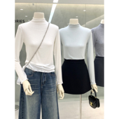 早秋新品 甜美风纯色木耳边莱赛尔棉长袖 T恤打底衫 舒适感内搭上衣