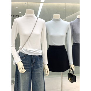 舒适感内搭上衣 早秋新品 甜美风纯色木耳边莱赛尔棉长袖 T恤打底衫