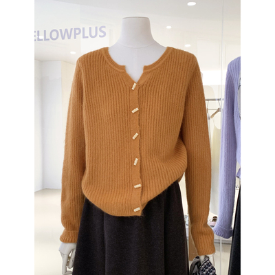 秋冬多巴胺坑条肌理兔毛针织开衫