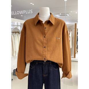 精致可爱腊肠狗刺绣宽松Polo领通勤衬衫秋冬磨毛质感纯棉开衫上衣