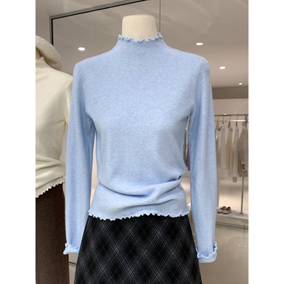 韩系甜美木耳边羊毛云感绒针织衫