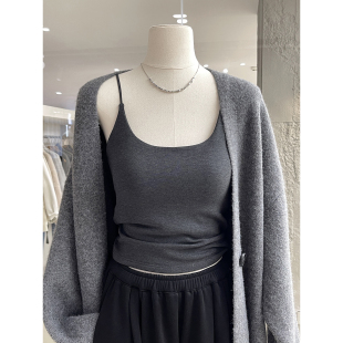 秋冬柔软糯叽叽精品羊绒吊带背心一体胸垫舒适百搭薄绒打底衫 上衣