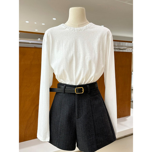 简约基础款褶皱领口设计感打底衫