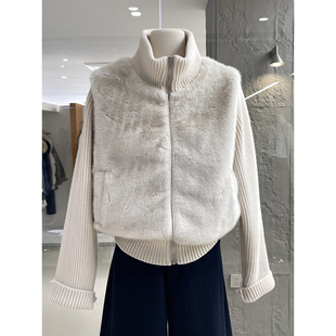 冬日实用派！立领针织拼接环保貂毛假两件外套冬季加厚保暖上衣女