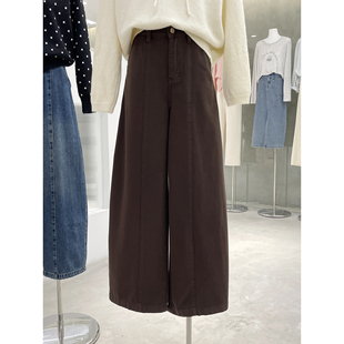 拼接剪裁弯刀裤 时髦松弛感高腰宽松牛仔裤 女今年流行爆款