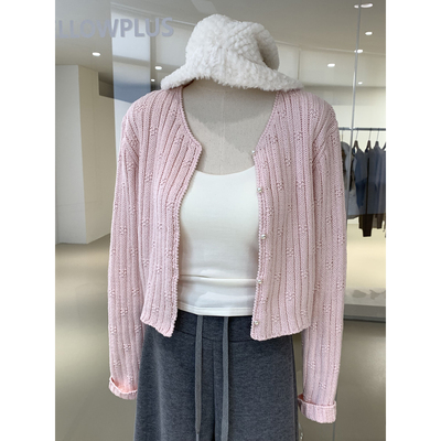 早春温柔甜美风V领长袖针织开衫