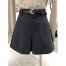 配腰带 百搭靴裤 简约气质设计感高腰A字毛呢阔腿短裤 2025秋冬新款