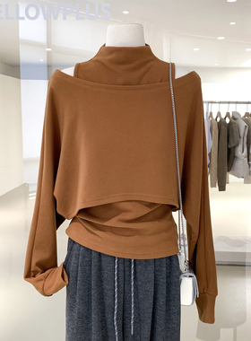 韩女气质半高领背心内搭+一字肩短款罩衫双面绒秋冬两件套上衣