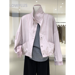 韩里韩气格纹拼接立领洗水棉外套2026春季 宽松舒适休闲风上衣 新款