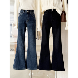 秋冬植绒超模裤!高腰贴腿喇叭牛仔裤提臀显瘦显腿长百搭马蹄裤女