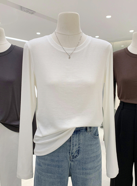 四色入！糯叽叽天丝羊毛t恤纯色长袖打底衫显瘦圆领内搭上衣ins