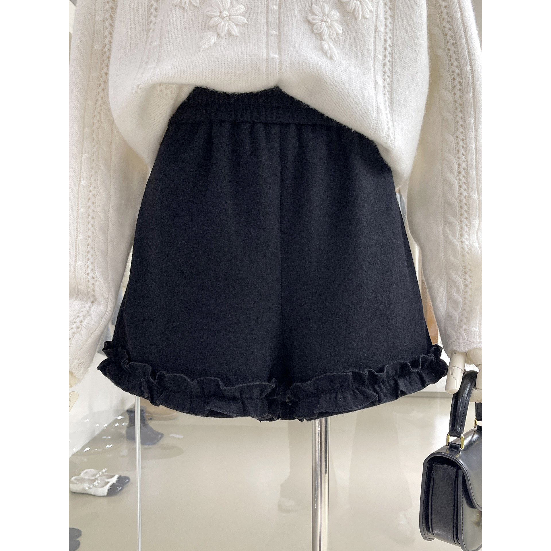 甜美少女感木耳边毛呢加绒短裤2026早春新款遮胯藏肉显瘦A字靴裤,女装/女士精品,休闲裤,淘宝优惠券,粉丝福利购,淘宝优惠卷