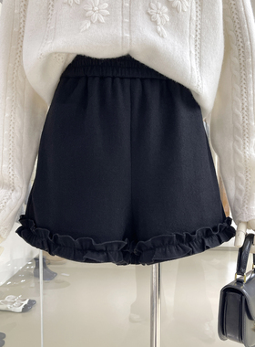 清仓捡漏不TUI不换！木耳边毛呢加绒短裤遮胯藏肉显瘦A字靴裤Q263