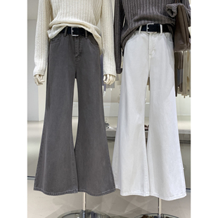 韩系高腰不贴腿喇叭牛仔裤2026早春新款宽松阔腿显腿长裤子配腰带