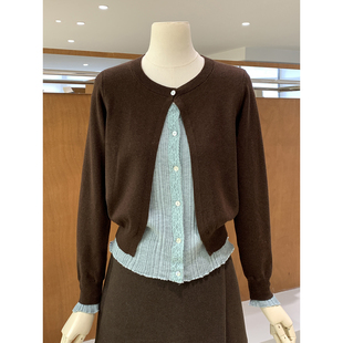 韩系温柔欧尼假两件拼接圆领针织开衫2026早春上新知性漂亮女人衫