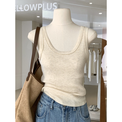 多色精选极简风U领无袖针织背心