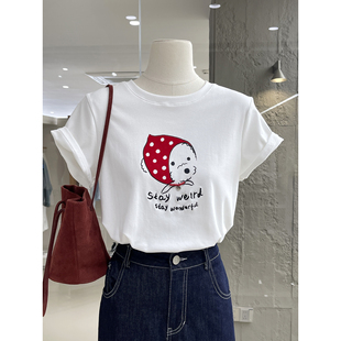 软萌可爱小狗印花圆领短袖 柔软亲肤减龄百搭上衣 T恤2026春夏新款