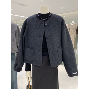 呢子大衣 高级气质通勤小个子中短款 韩版 圆领双面羊毛外套秋冬新款