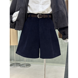 配腰带Q263 五分裤 清仓捡漏不TUI不换 老钱感灯芯绒高腰阔腿中裤