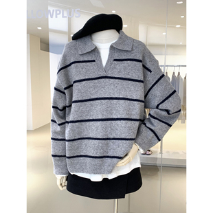 韩系宽松慵懒风小翻V领毛衣针织衫秋冬新款温柔浪漫舒适百搭上衣