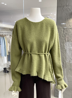 清仓捡漏不TUI不换！荷叶边不规则毛衣针织衫系带收腰上衣Q261
