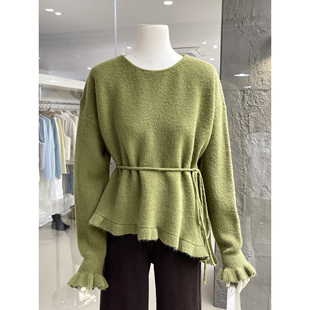 清仓捡漏不TUI不换！荷叶边不规则毛衣针织衫系带收腰上衣Q261
