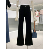 时尚 弹力显瘦牛仔微喇裤 女新款 显瘦微喇马蹄裤 高腰垂感拖地长裤