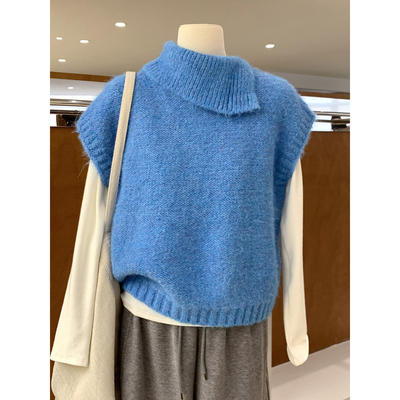 韩系博主感穿搭高领背心马甲毛衣