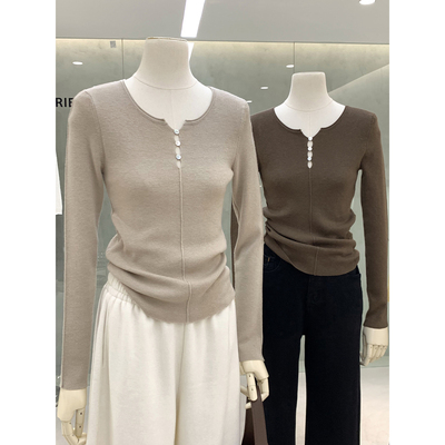 韩系欧尼纽扣镂空设计长袖针织衫