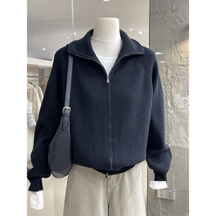 简约休闲百搭双拉链毛衣针织衫秋冬新款柔软抗起球安迪绒外套上衣